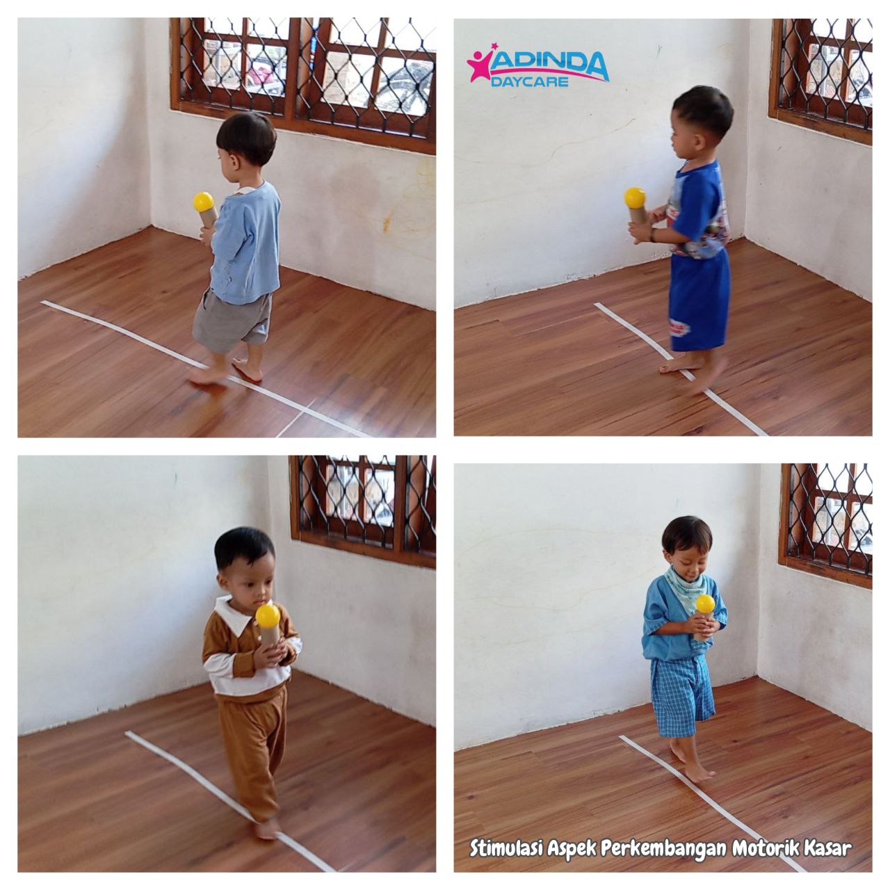 Motorik Kasar : Berjalan di atas garis lurus dapat meningkatkan konsentrasi dan fokus ananda